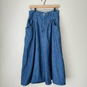 Vintage 90s Calvin Klein Sport Women's Denim Midi Cotton Skirt Pockets Size 14